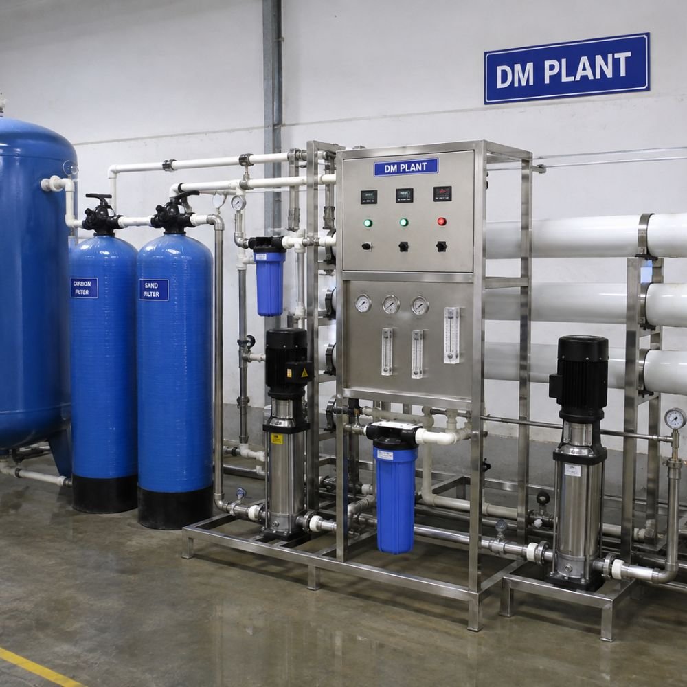 Technician servicing industrial DM water treatment plant