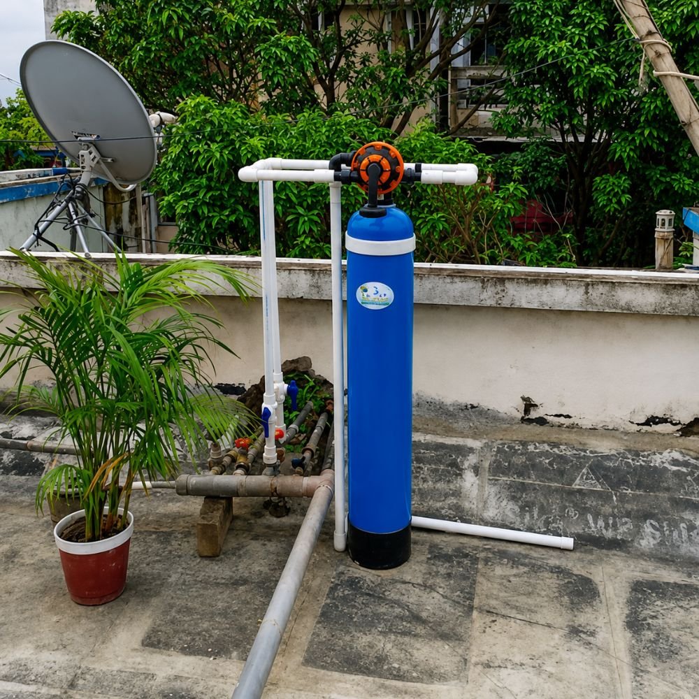 Technician servicing a water softener system